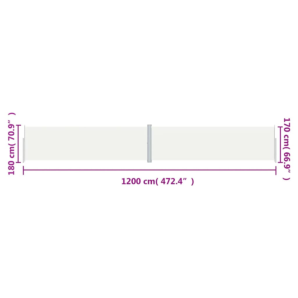 Uttrekkbar sidemarkise 180x1200 cm kremhvit