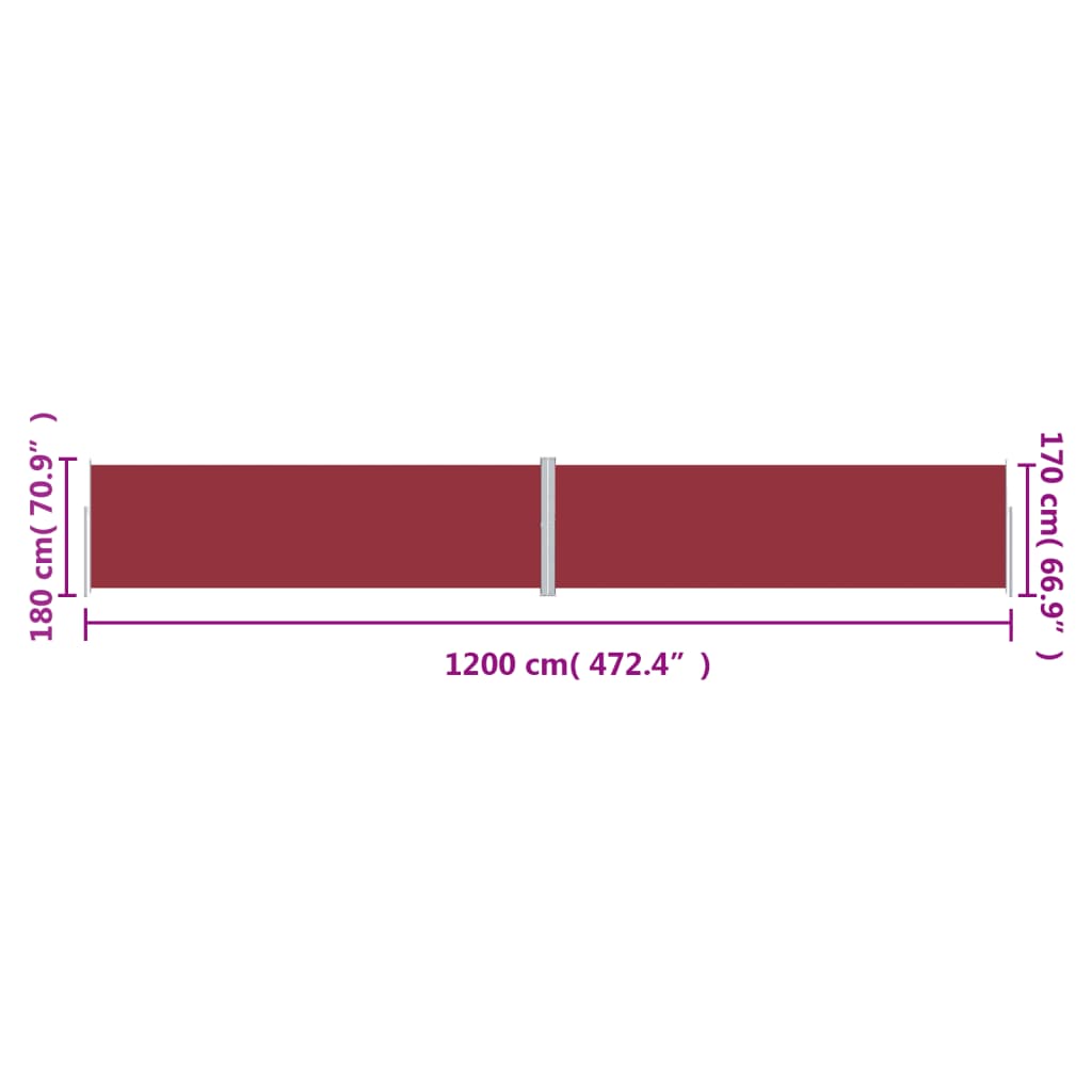 Uttrekkbar sidemarkise 180x1200 cm rød