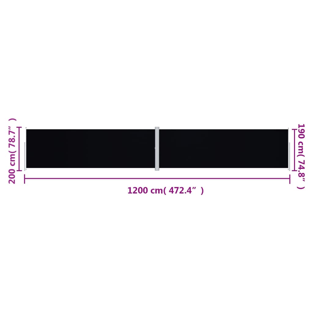 Uttrekkbar sidemarkise 200x1200 cm svart