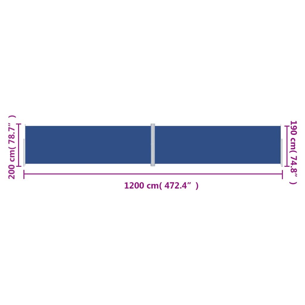 Uttrekkbar sidemarkise 200x1200 cm blå