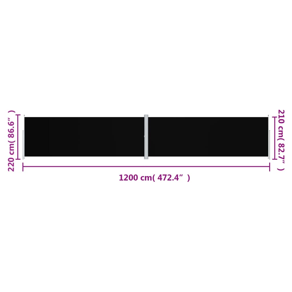 Uttrekkbar sidemarkise 220x1200 cm svart