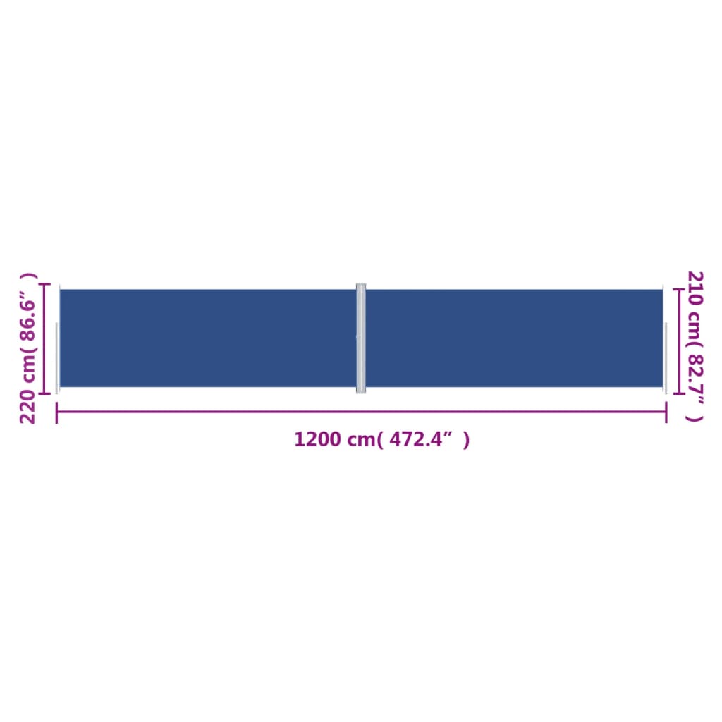 Uttrekkbar sidemarkise 220x1200 cm blå