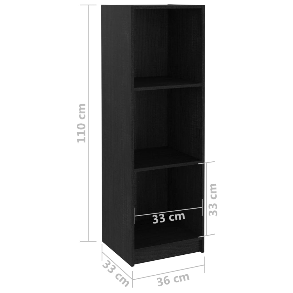 Bokhylle/romdeler 36x33x110 cm heltre furu svart