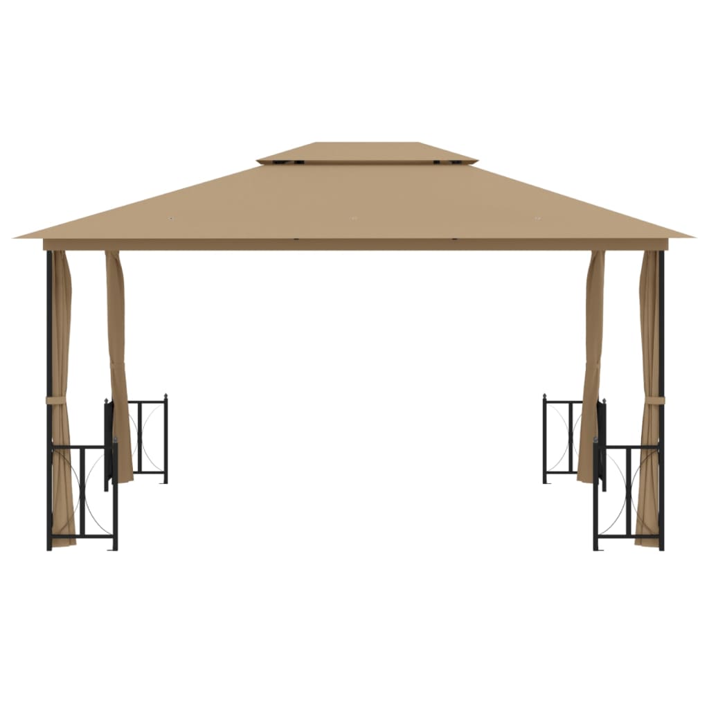 Paviljong med sidevegger og dobbelt tak 3x4 m gråbrun
