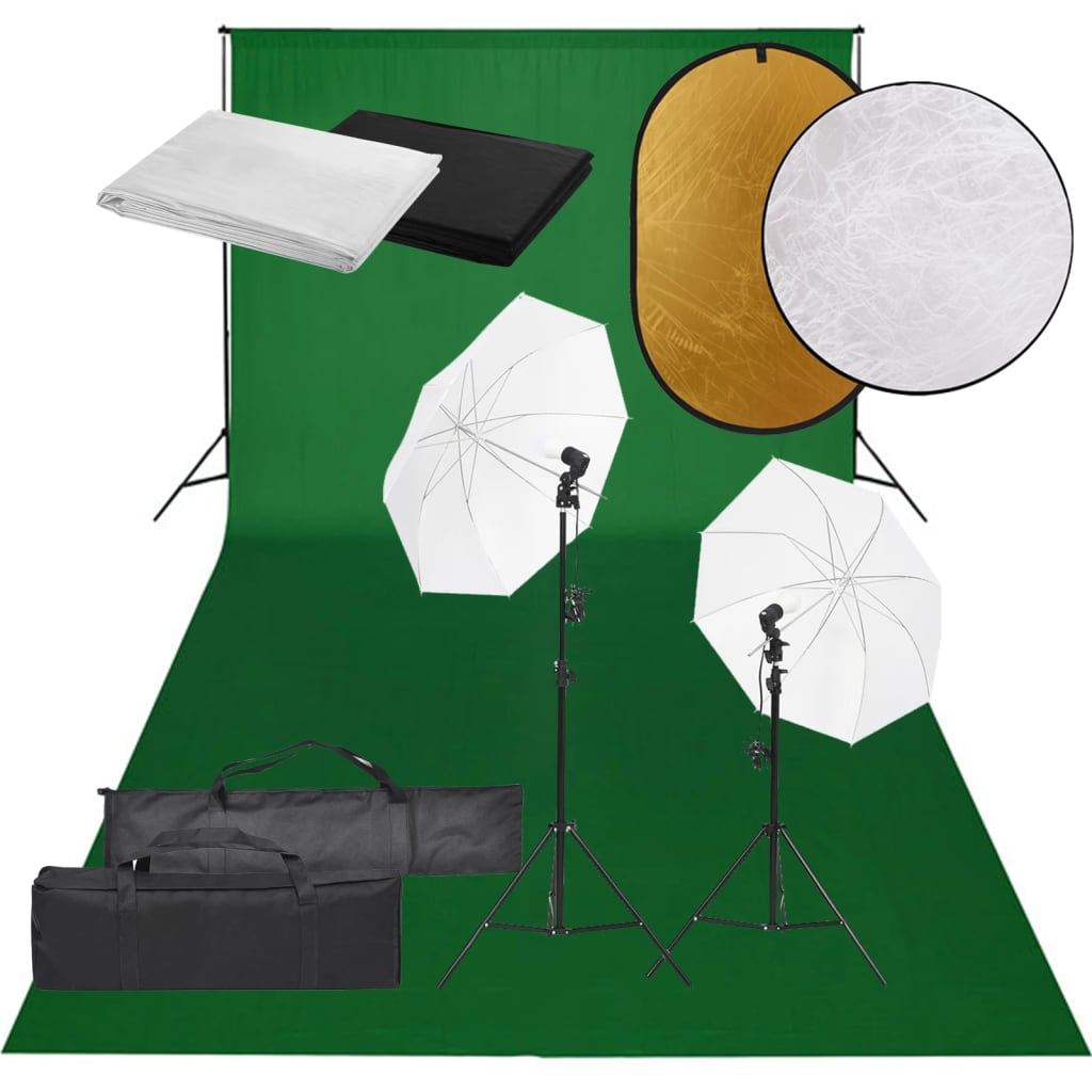 Fotostudiosett med lyssett, bakgrunn og reflektor