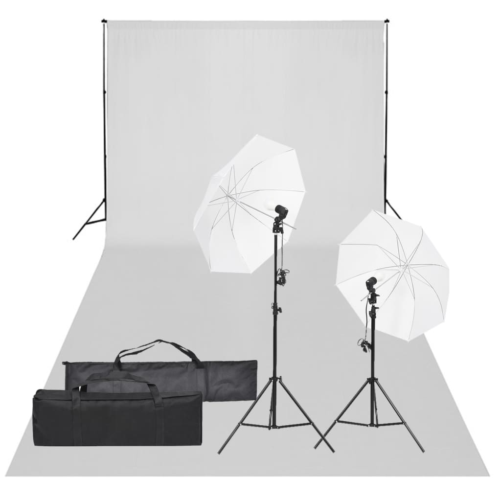 Fotostudiosett med lyssett og bakgrunn