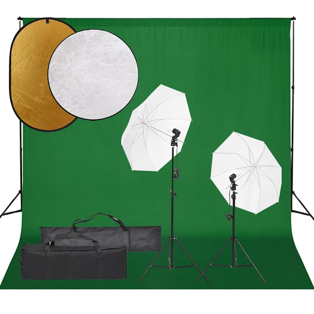 Fotostudiosett med lyssett, bakgrunn og reflektor