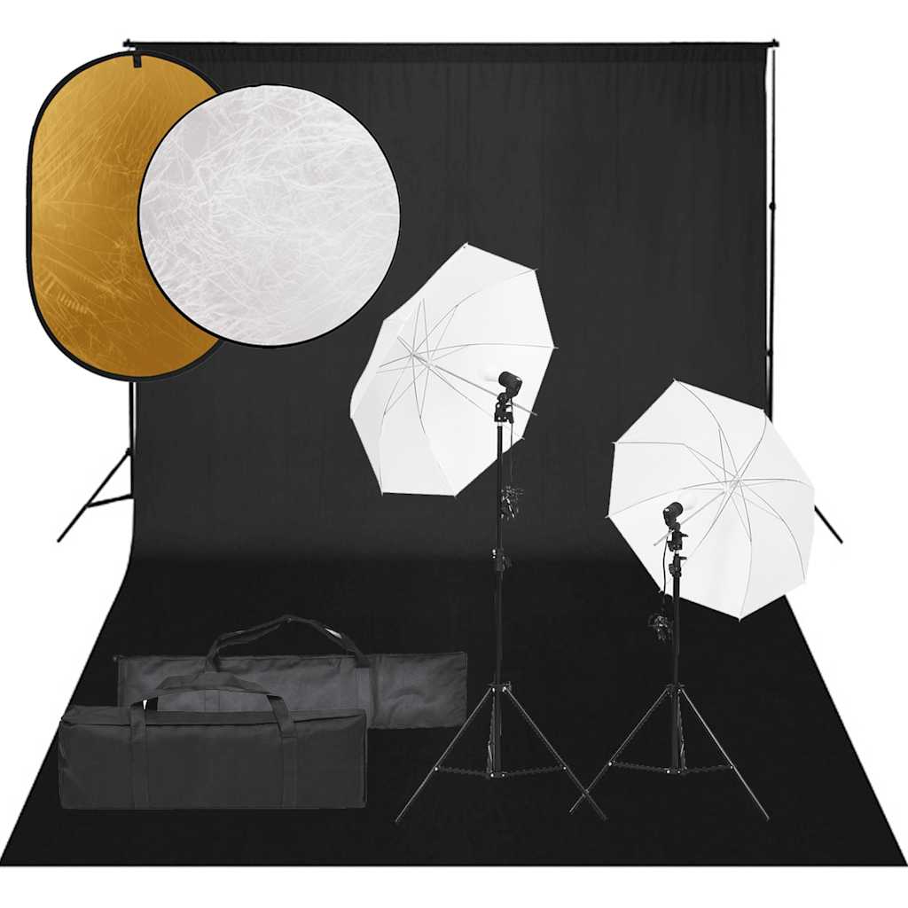 Fotostudiosett med lyssett, bakgrunn og reflektor