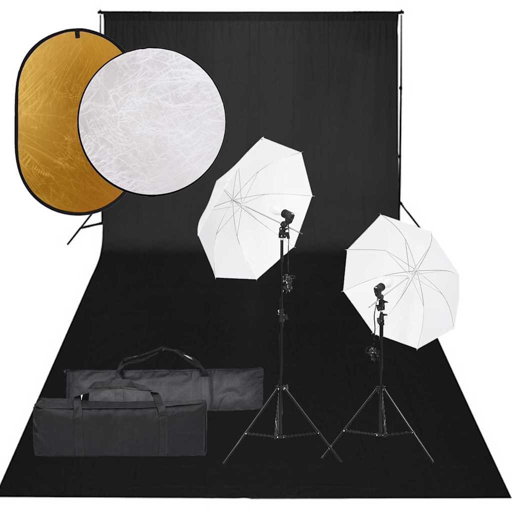 Fotostudiosett med lyssett, bakgrunn og reflektor