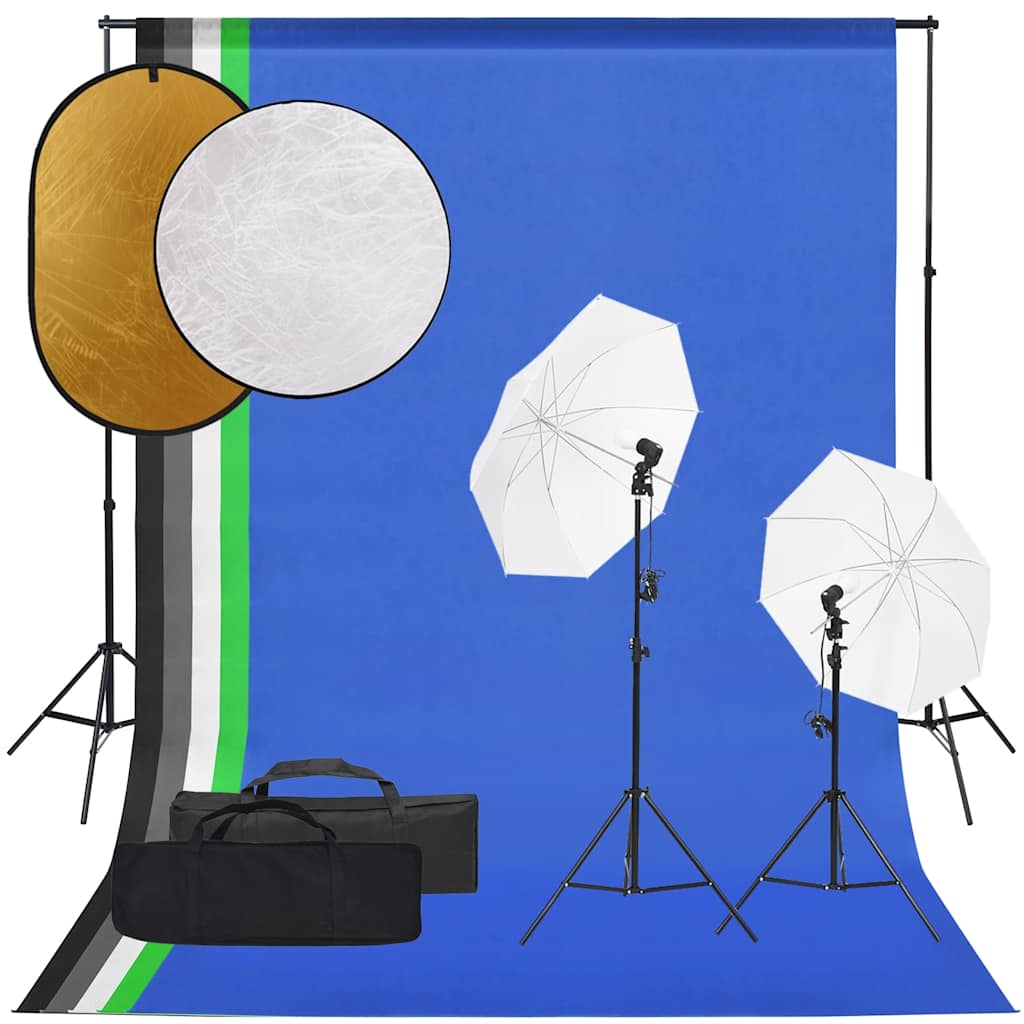 Fotostudiosett med lyssett, bakgrunn og reflektor