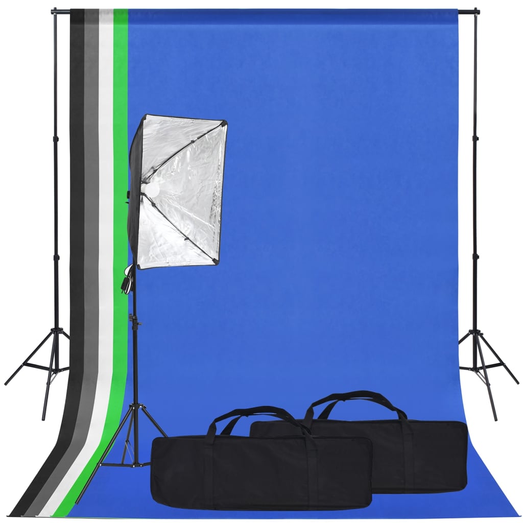 Fotostudiosett med softbokslys og bakgrunn