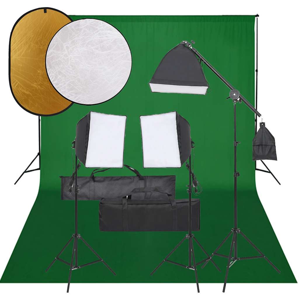 Fotostudiosett med lyssett, bakgrunn og reflektor