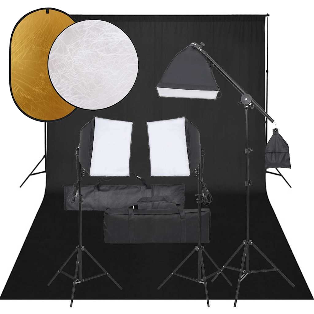 Fotostudiosett med lyssett, bakgrunn og reflektor
