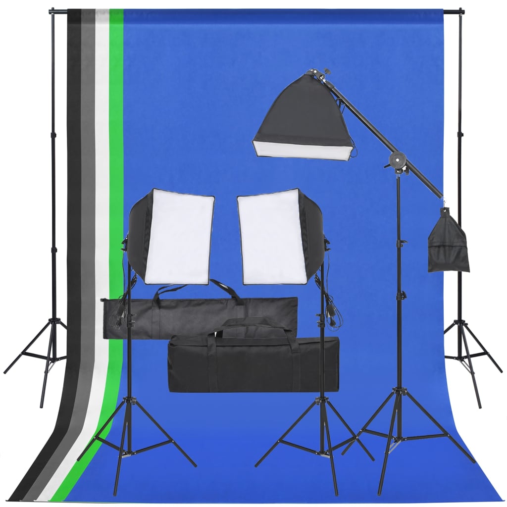 Fotostudiosett med lyssett og bakgrunn