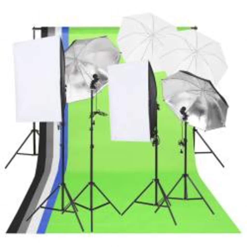 Fotostudiosett med lyssett, bakgrunn og reflektor