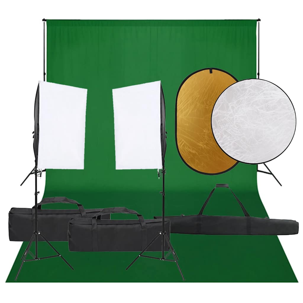 Fotostudiosett med lyssett, bakgrunn og reflektor