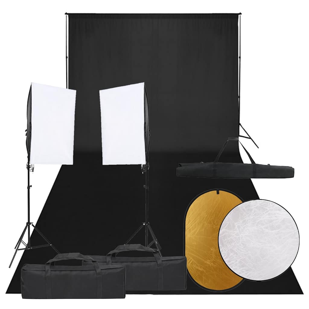 Fotostudiosett med lyssett, bakgrunn og reflektor