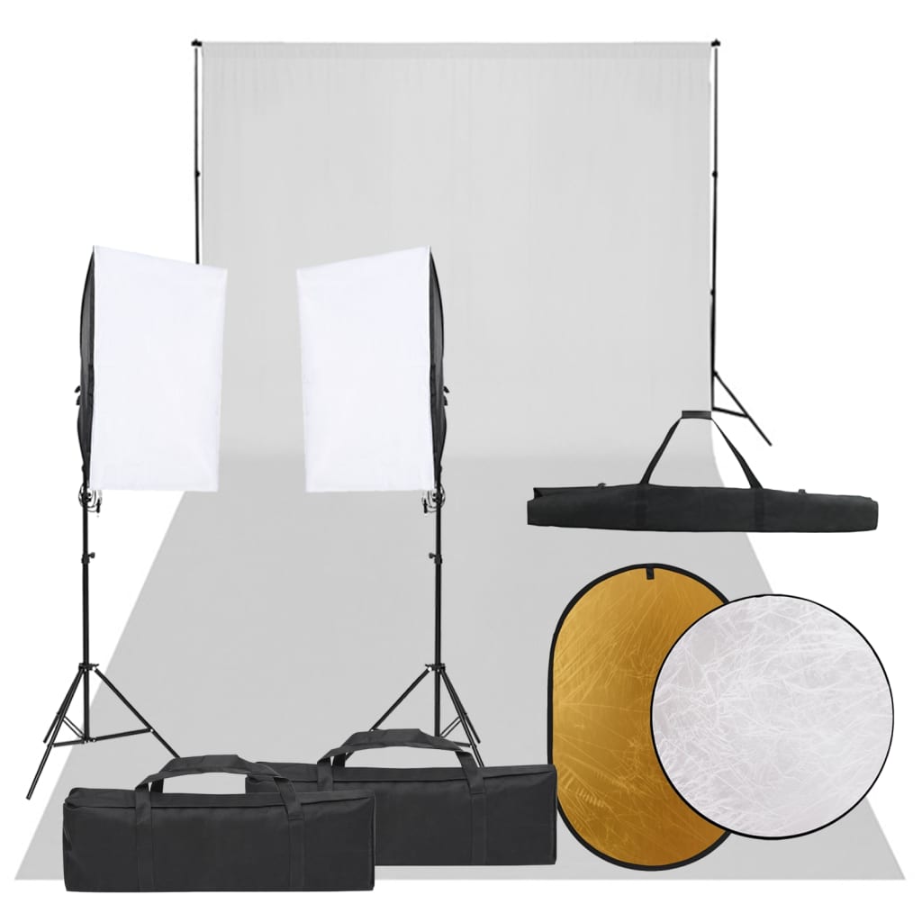Fotostudiosett med lyssett, bakgrunn og reflektor
