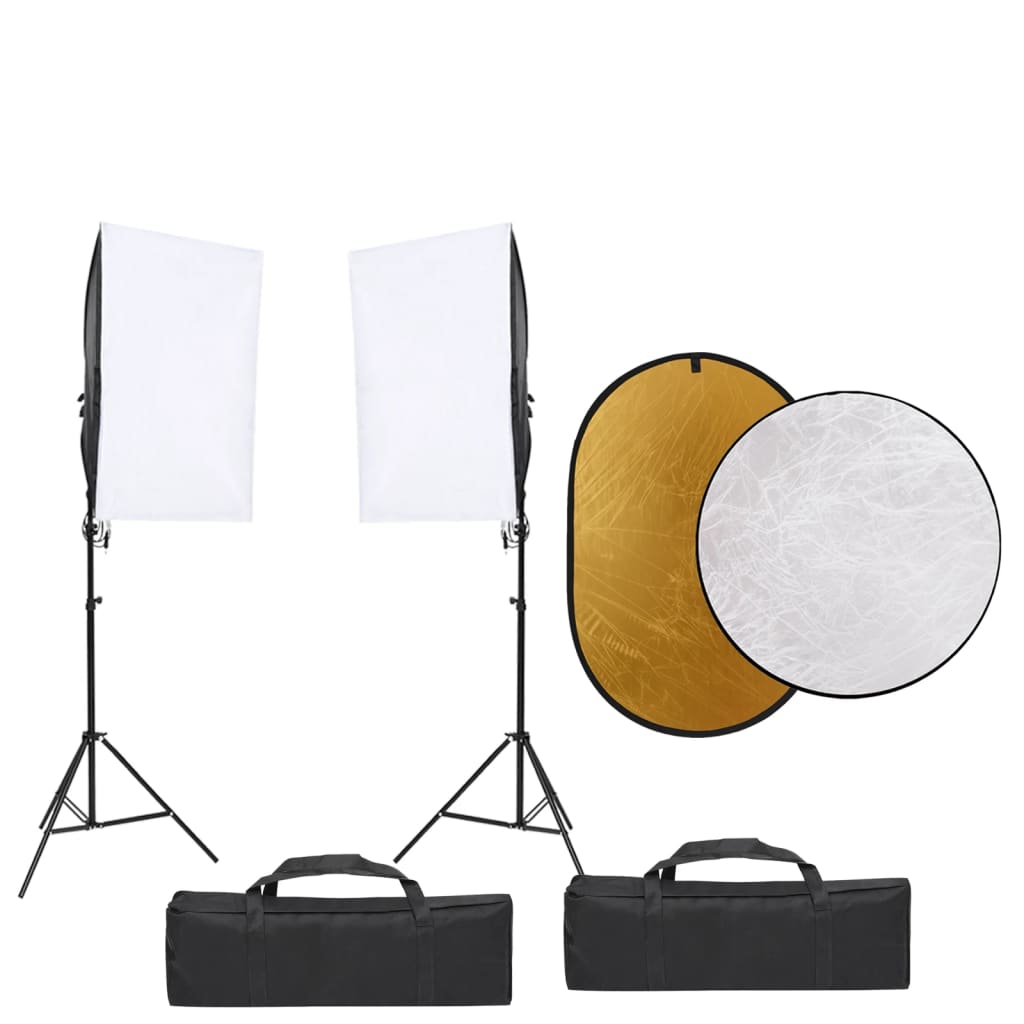 Fotostudiosett med lyssett, bakgrunn og reflektor