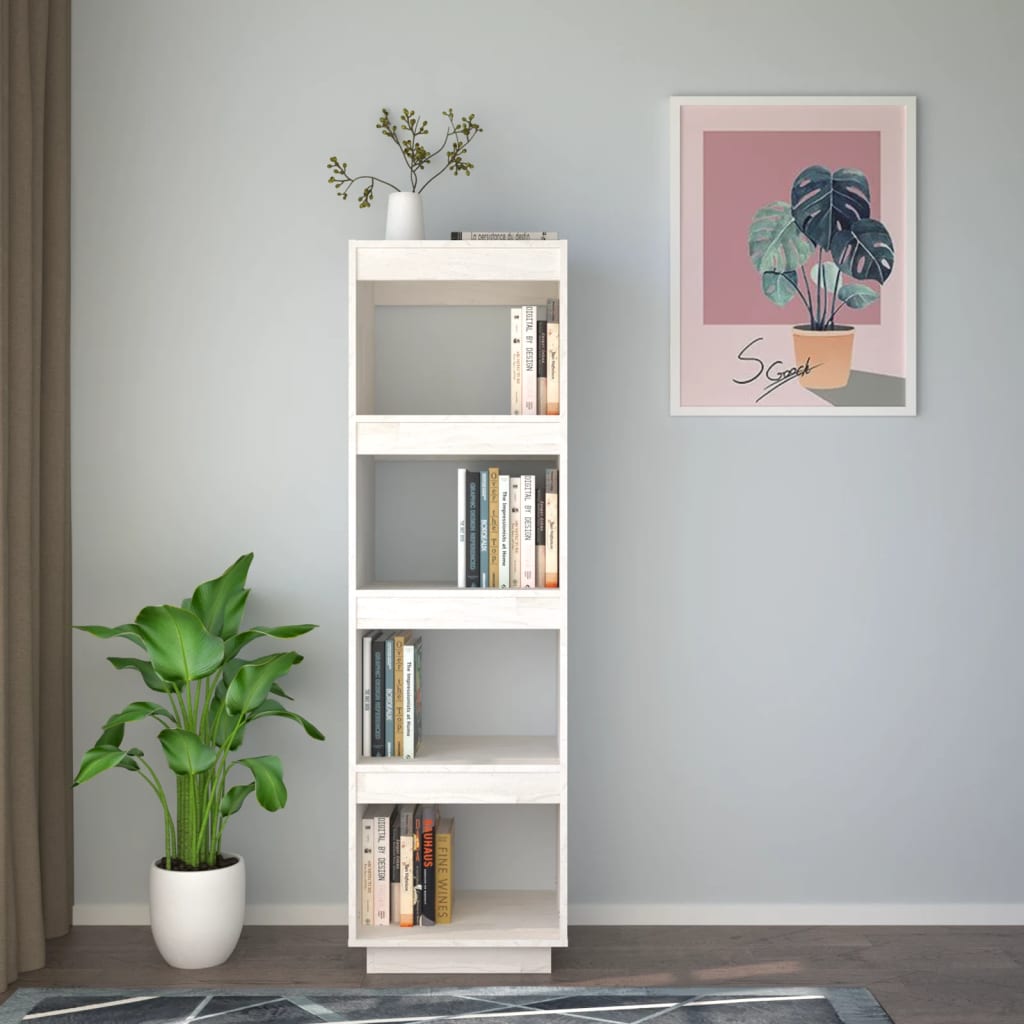 Bokhylle/romdeler hvit 40x35x135 cm heltre furu