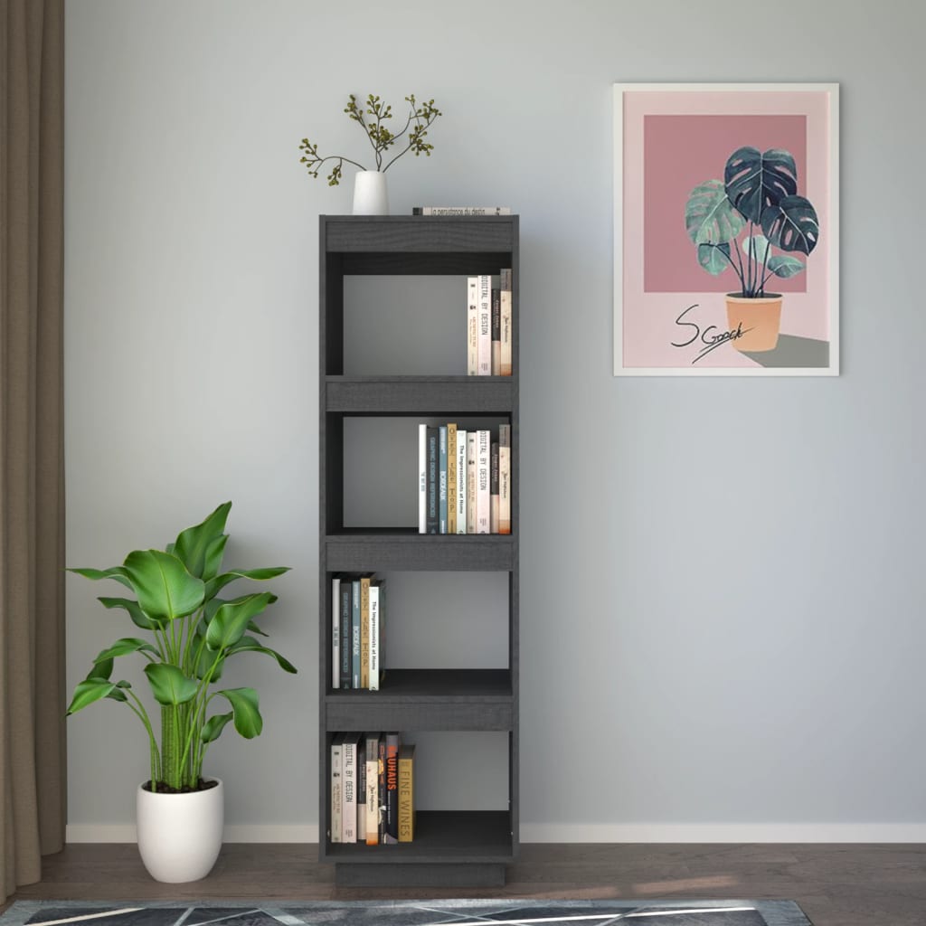 Bokhylle/romdeler grå 40x35x135 cm heltre furu