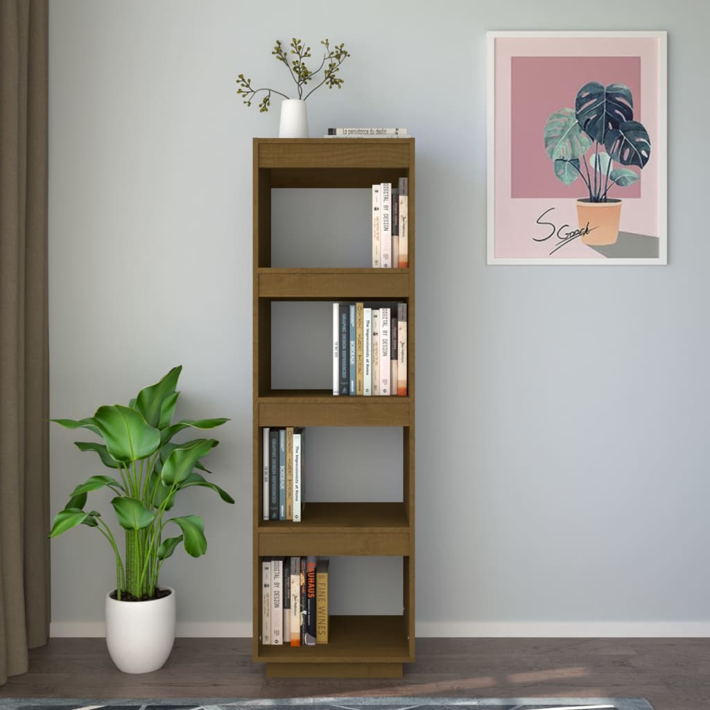 Bokhylle/romdeler honningbrun 40x35x135 cm heltre furu