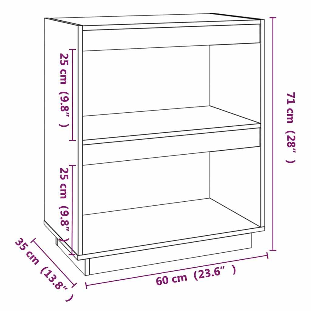 Bokhylle svart 60x35x71 cm heltre furu