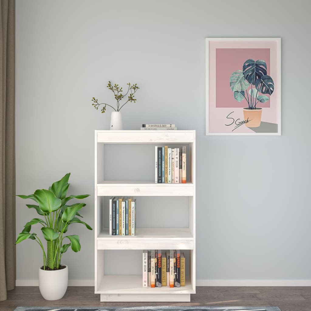 Bokhylle/romdeler hvit 60x35x103 cm heltre furu