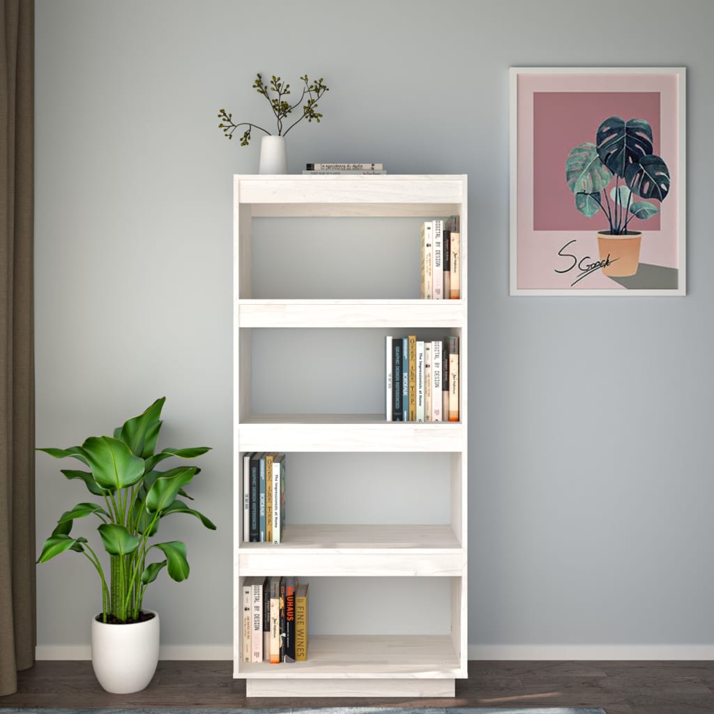 Bokhylle/romdeler hvit 60x35x135 cm heltre furu