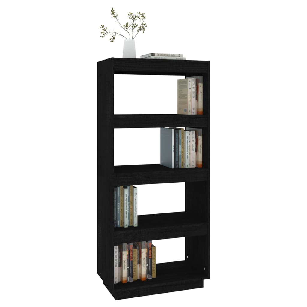Bokhylle/romdeler svart 60x35x135 cm heltre furu