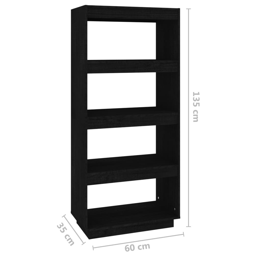 Bokhylle/romdeler svart 60x35x135 cm heltre furu