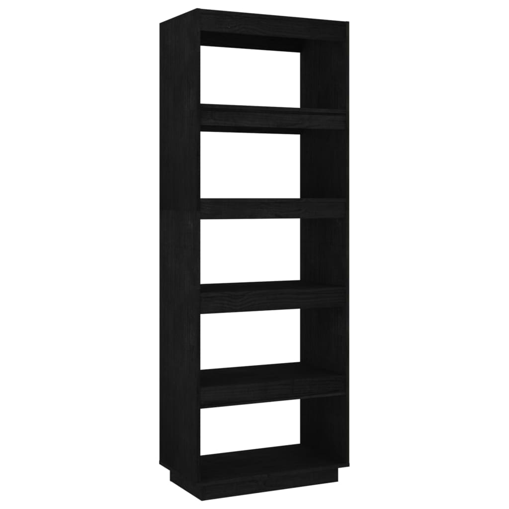 Bokhylle/romdeler svart 60x35x167 cm heltre furu