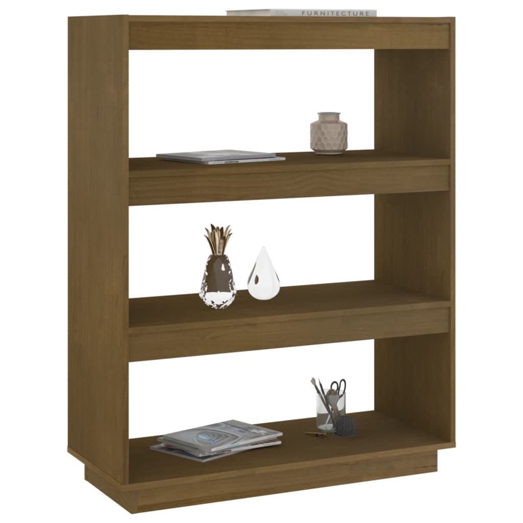 Bokhylle/romdeler honningbrun 80x35x103 cm heltre furu