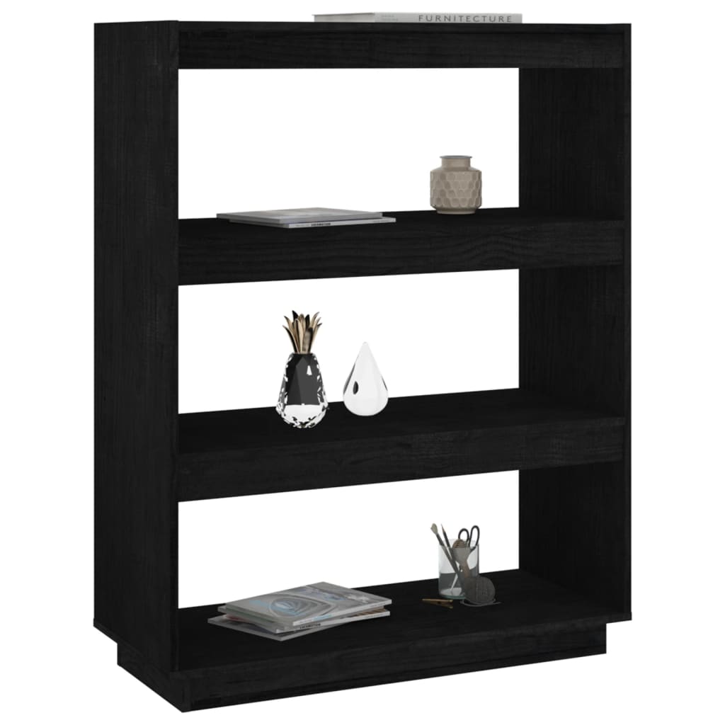 Bokhylle/romdeler svart 80x35x103 cm heltre furu