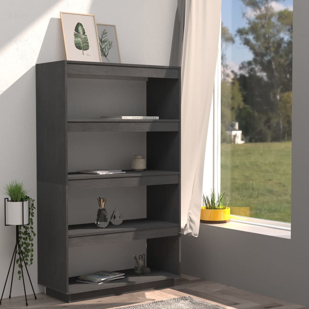 Bokhylle/romdeler grå 80x35x135 cm heltre furu