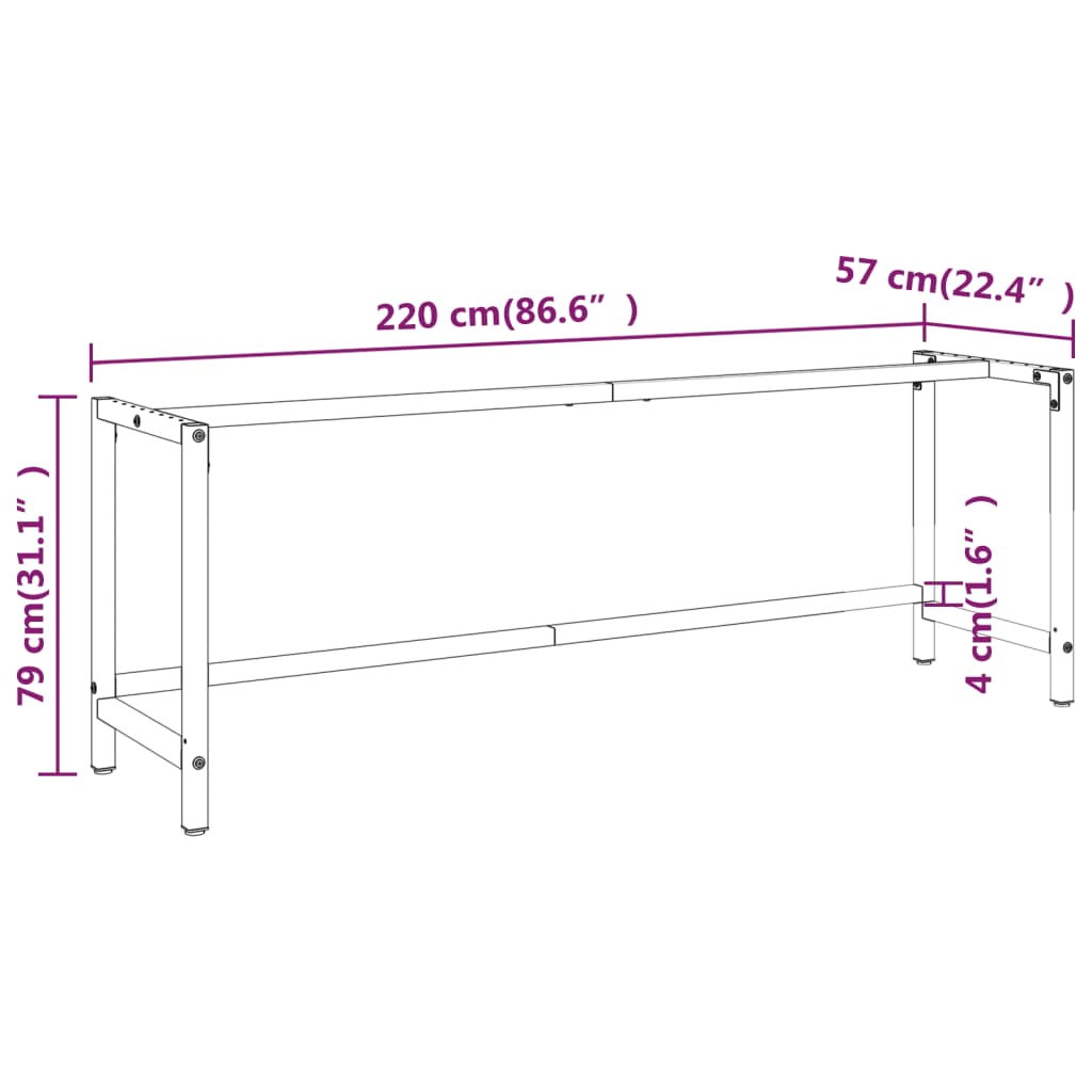 Ramme til arbeidsbenk matt svart og rød 220x57x79 cm metall