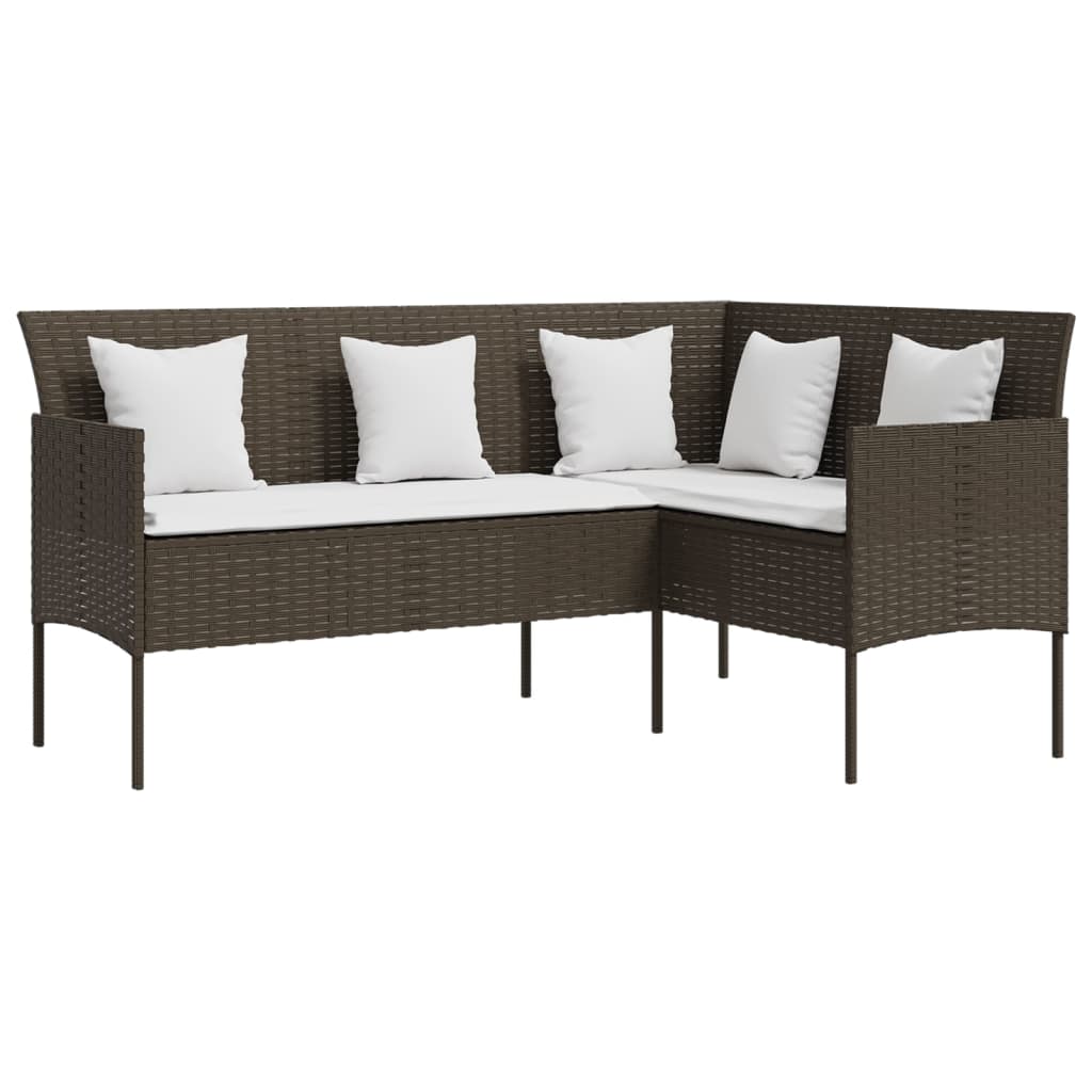 Sofa L-formet med puter polyrotting brun