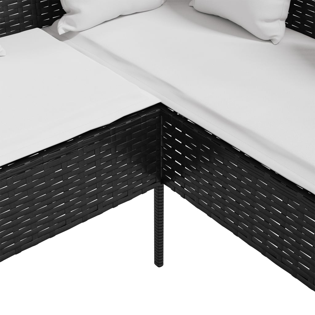 Sofa L-formet med puter polyrotting svart