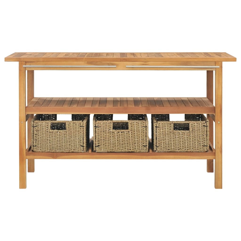 Servantskap for bad med 3 kurver heltre teak 132x45x75 cm