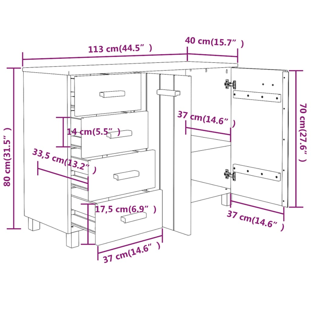 Skjenk HAMAR lysegrå 113x40x80 cm heltre furu