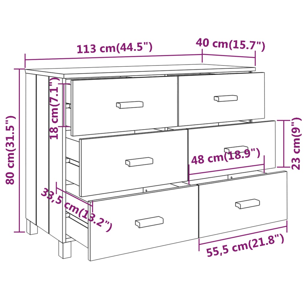 Skjenk HAMAR hvit 113x40x80 cm heltre furu