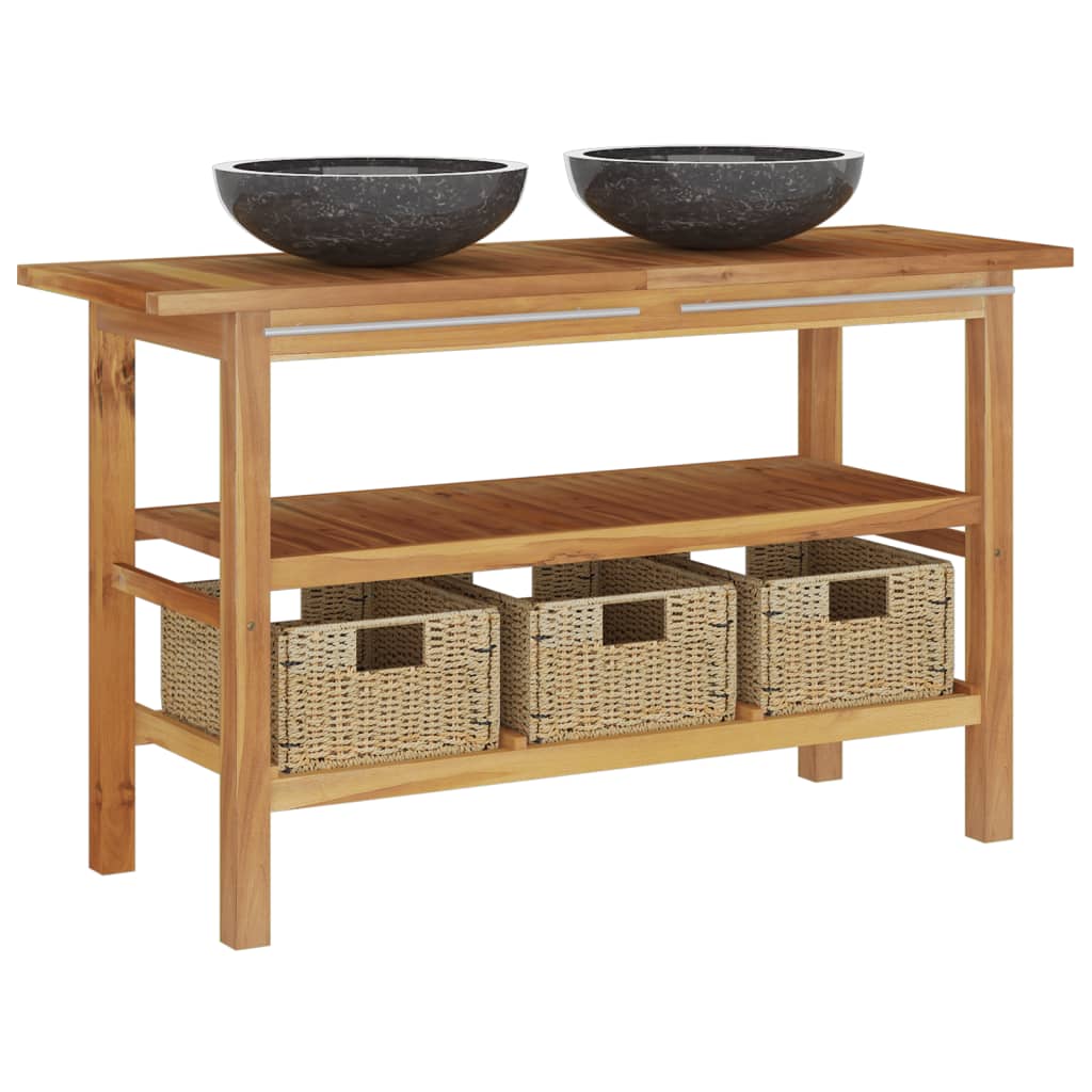 Baderomshylle med svarte marmorvasker heltre teak