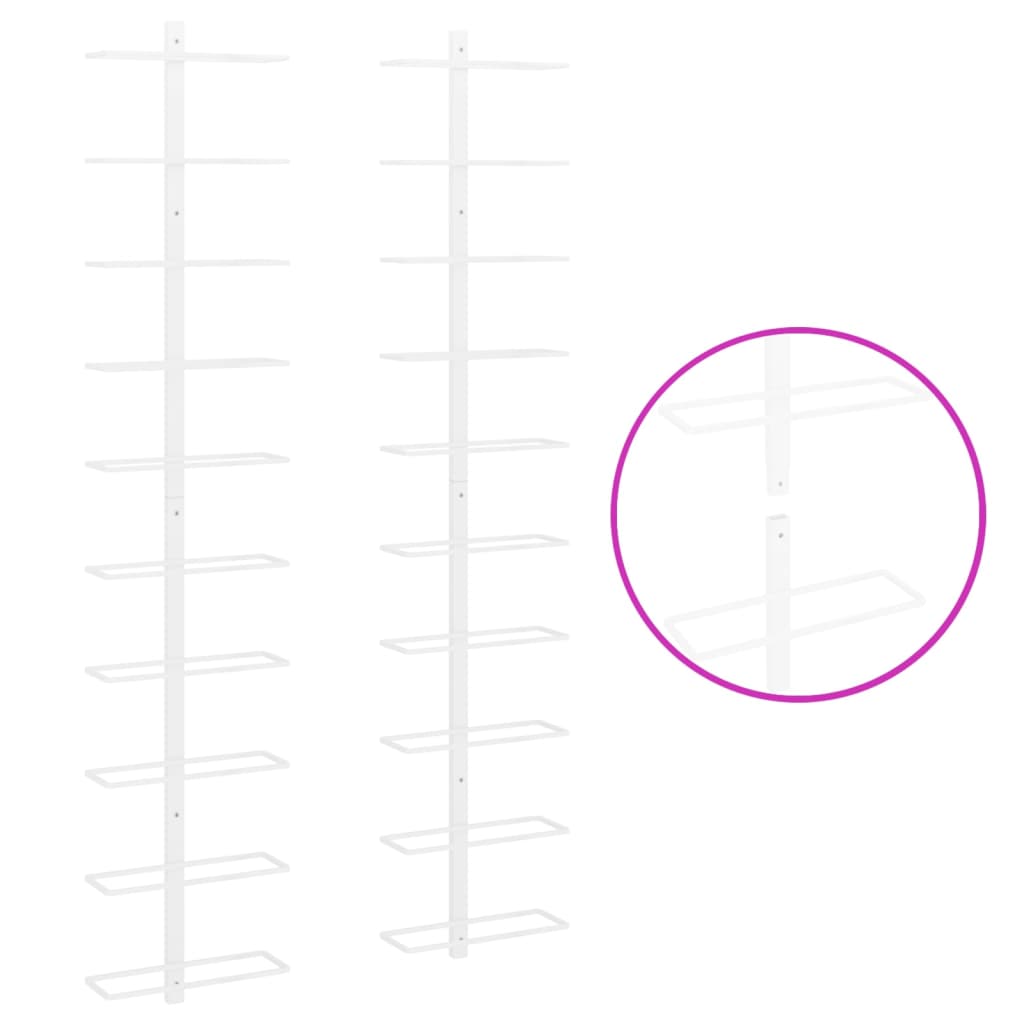 Veggmontert vinstativ for 10 flasker 2 stk hvit metall