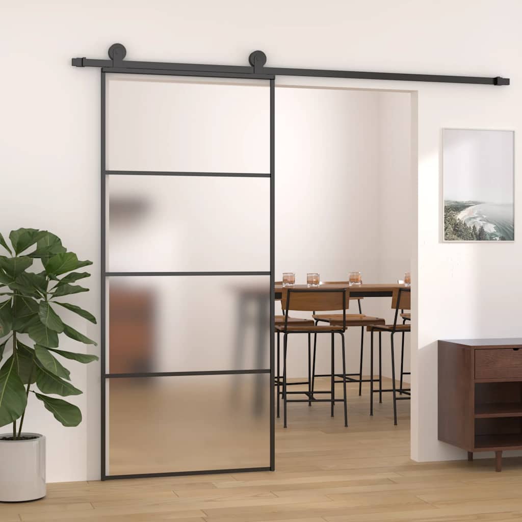 Skyvedør frostet ESG-glass og aluminium 90x205 cm svart