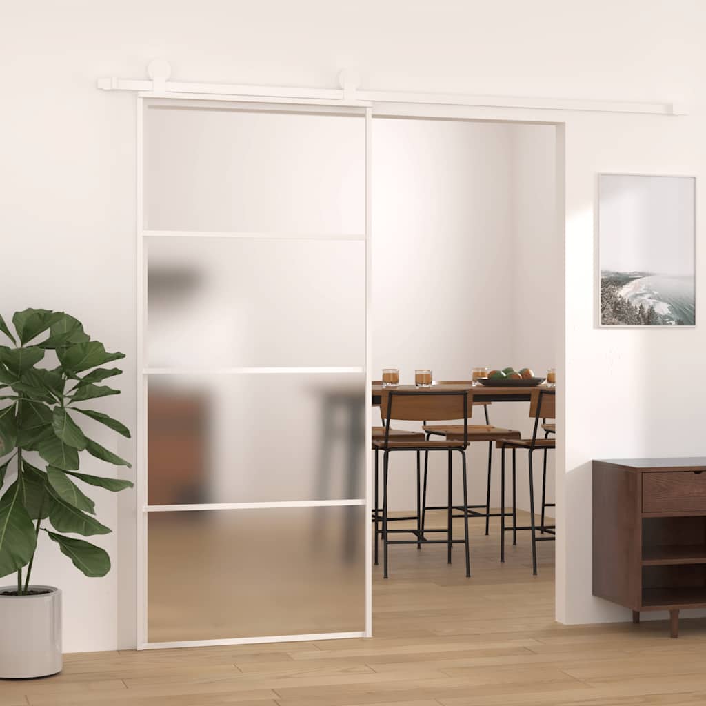 Skyvedør frostet ESG-glass og aluminium 90x205 cm hvit