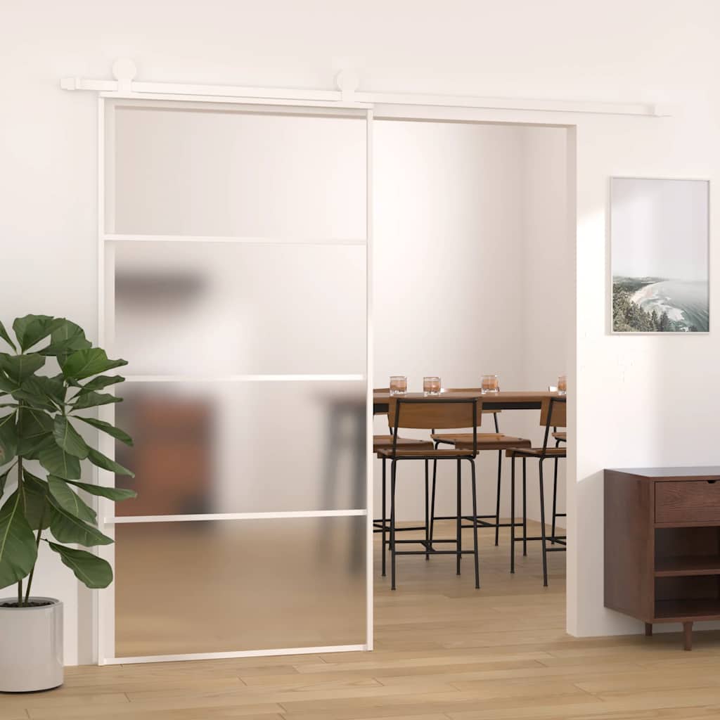 Skyvedør frostet ESG-glass og aluminium 102,5x205 cm hvit
