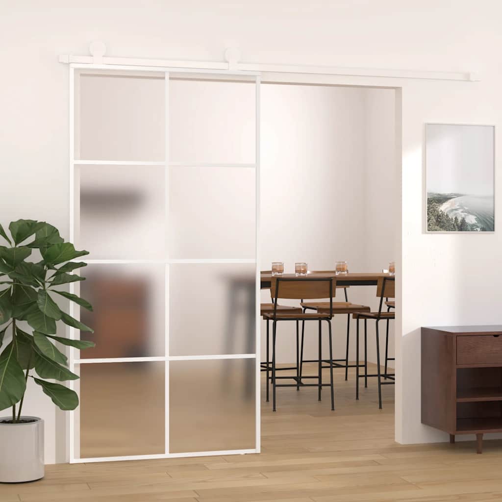 Skyvedør frostet ESG-glass og aluminium 102,5x205 cm hvit
