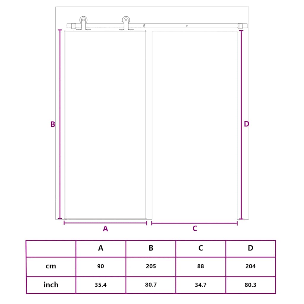 Skyvedør frostet ESG-glass og aluminium 90x205 cm svart