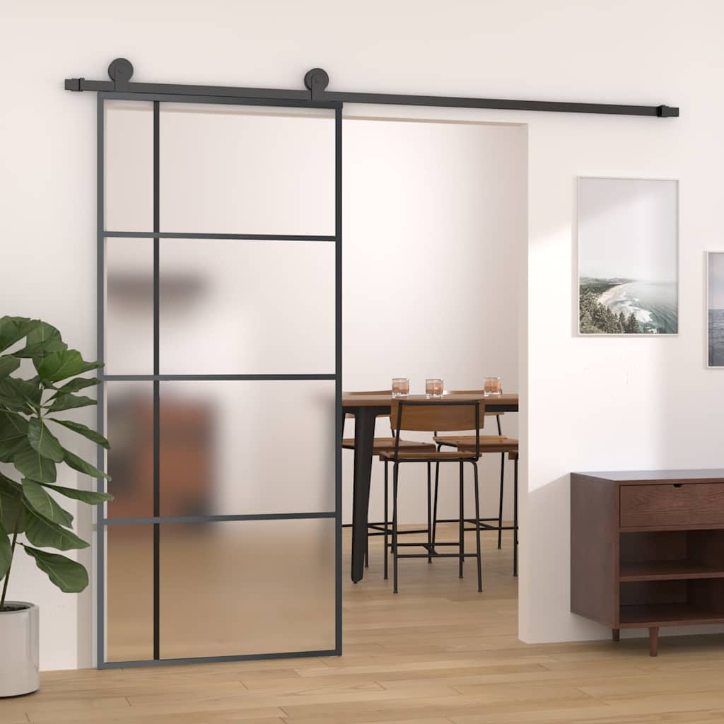 Skyvedør frostet ESG-glass og aluminium 90x205 cm svart