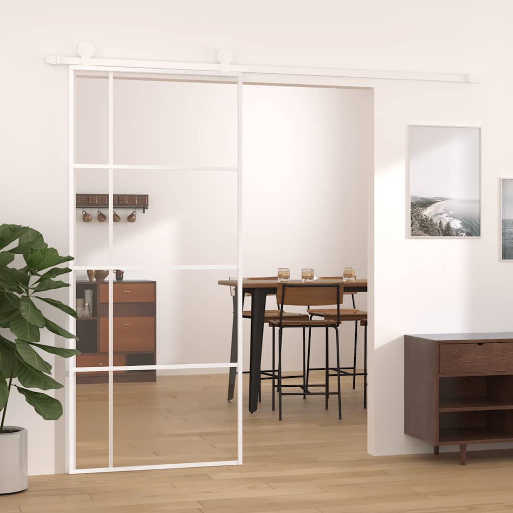 Skyvedør ESG-glass og aluminium 90x205 cm hvit vidaXL